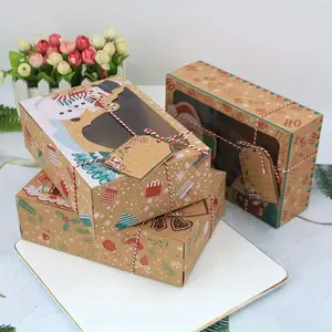 Christmas Cookie Gift Box Set with PVC Window-Kraft Paper Gingerbread, Packaged Candy Container, Holiday Party Gifts, 9-Set