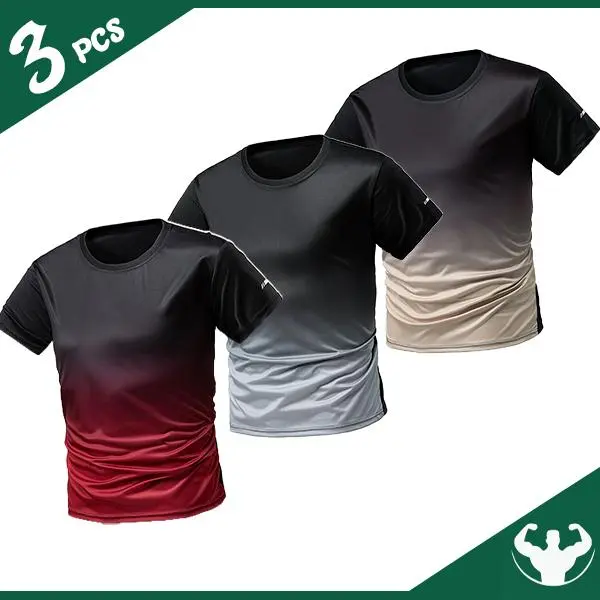 Men's 3-Pack Gradient Sports T-Shirt Quick Dry Breathable Slim Fit Stylish Gym Training Everyday Versatile Great Value