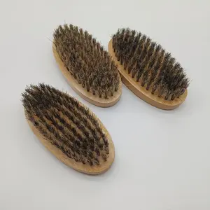 Men's Bamboo Beard Brush, Pig Bristle Hairbrush, Cross-Border Natural Material Oval Handheld Grooming Tool, Essential Men's Care Accessory