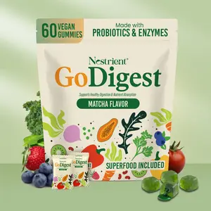 GoDigest Matcha Center-Filled Gummies | Enzymes + Probiotics | 3-in-1 Daily Gut Support | Vegan Gummies | For Men & Women, Vitamin, Dietary