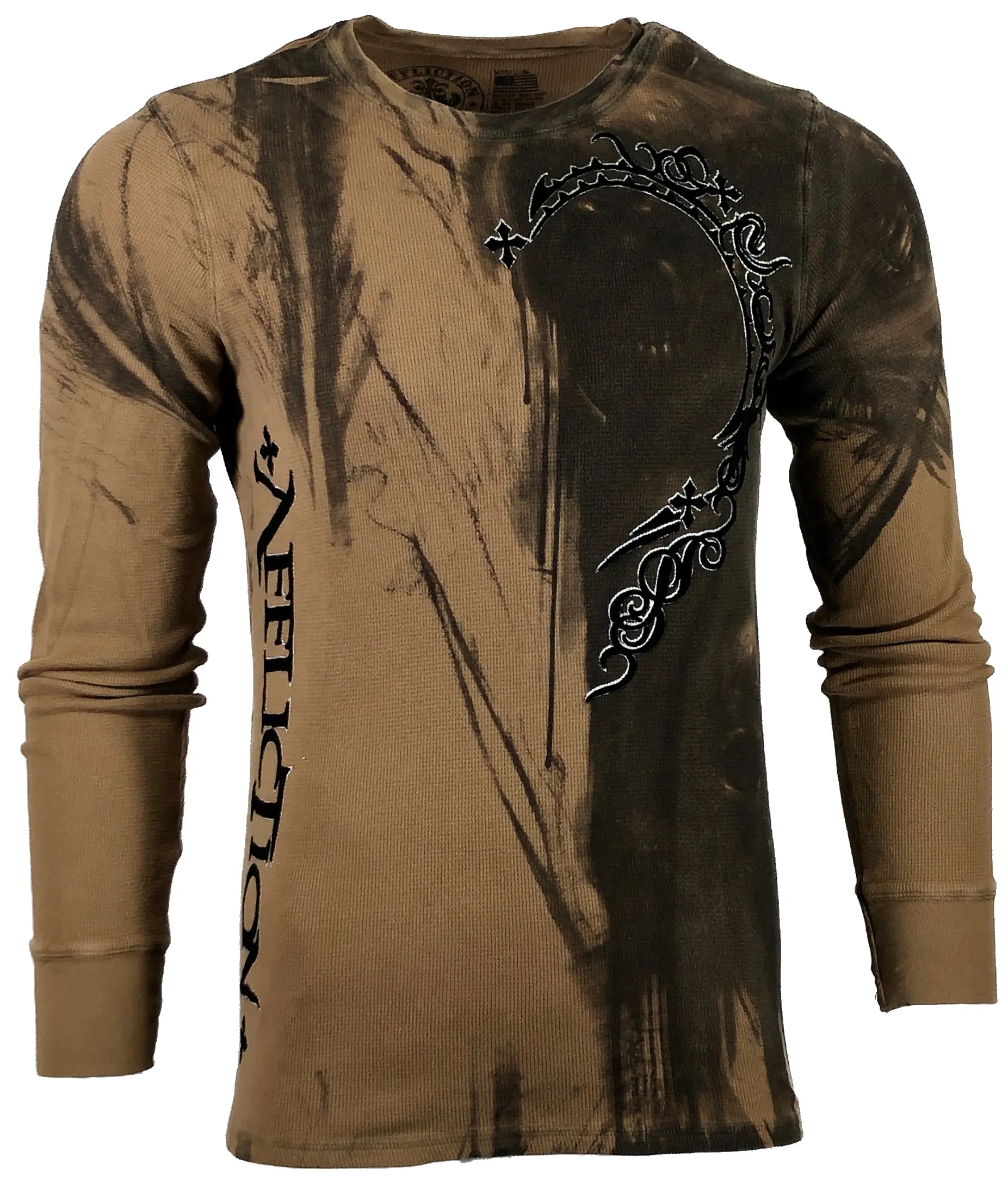 AFFLICTION Men's Cotton Long-Sleeve Graphic Thermal Shirt - Dark Night, Menswear Underwear Base Layer