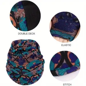 Vintage Printed Pleated Wrap Hat, Fleece Lined Warm Hat for Mom, Ideal for Daily Outings to Cover Gray Hair