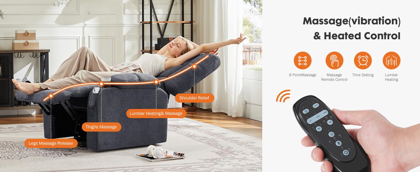 【Deal】Sweet Furniture Comfort Adjustable Recliner Chair with Lumbar Support, Remote Control, 3 Massage Modes, Cup Holders & Vibration Points
