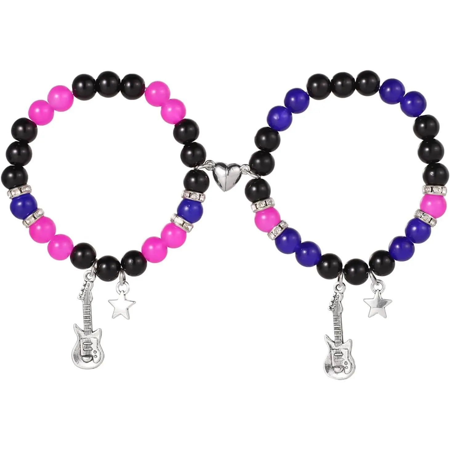 2pcs TV Girl Bracelet, Friendship Matching Magnetic Couple Bracelet Love Guitar Heart Beads Bracelets for Best Friends Bff Cosplay Accessories for Valentines Christmas Birthday Bride Bridegroom