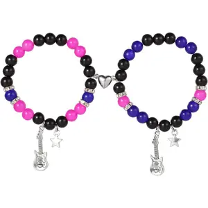 2pcs TV Girl Bracelet, Friendship Matching Magnetic Couple Bracelet Love Guitar Heart Beads Bracelets for Best Friends Bff Cosplay Accessories for Valentines Christmas Birthday Bride Bridegroom