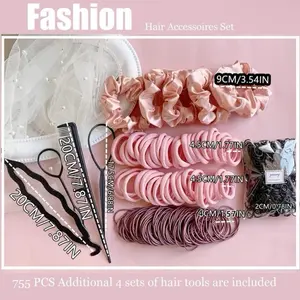 Fashion Hairbands & Scrunchies Set - 755 PCS Hair Tools Included - Versatile Hair Styling Essentials - 9CM/3.54IN, 20CM/7.87IN Sizes - Practical Everyday Hair Accessories