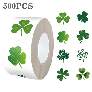 500 Self-Adhesive Stickers Per Roll, High Adhesive Stickers, Lucky Clover Design Labels, Saint Patrick's Day DIY Decorations, Party Stickers, Card Envelopes Rewards