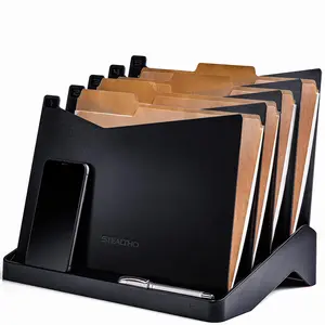 STEALTHO Desk & Wall File Organizer 5 Slot - Folder File Holder Desktop Organizer Paper Sorter - Office Mail Dokument Storage - Boltless Assembly - Black