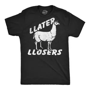 Mens Funny T Shirts Llater Llosers Sarcastic Llama Graphic Novelty Tee for Men Mens Funny T Shirts Cool Vintage Fashion T-Shirt Gift Classic Menswear Funny Animal Short Sleeve Novelty Tees for Guys Black -