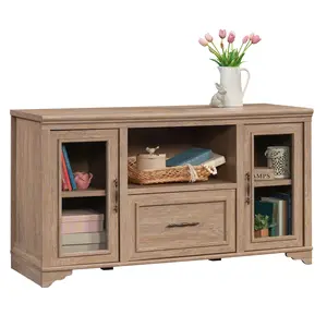 Sauder Rollingwood Credenza with File Drawer & Glass Cabinets - Durable Design for Home Office, Living Room, or Entryway