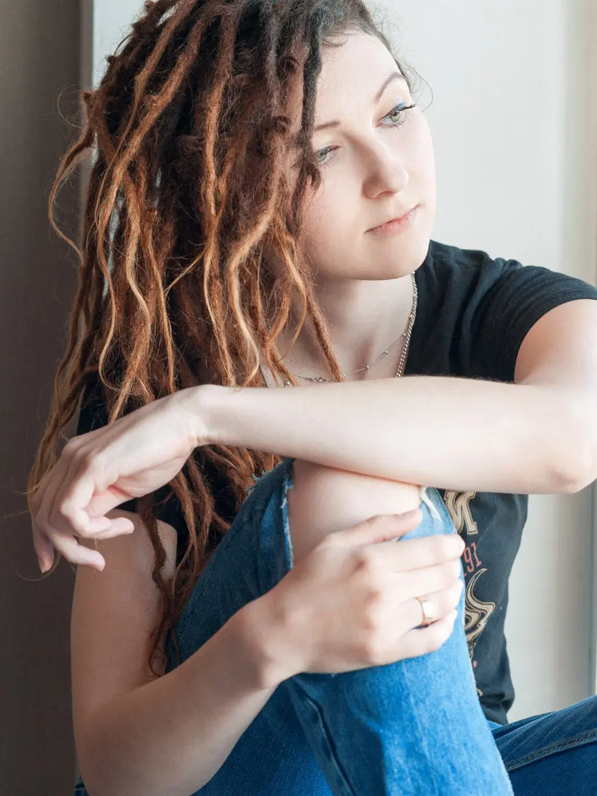 10 Locs of Real Human Hair Dreadlocks Handmade Single Ended - Straight Hair Medium