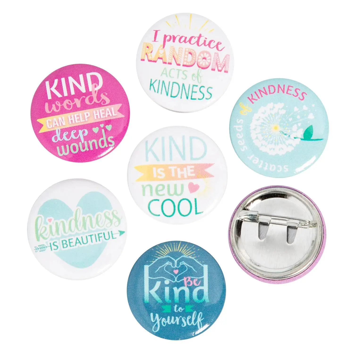 1" Bulk 48 Pc. Kindness Multicolor Metal Button Assortment