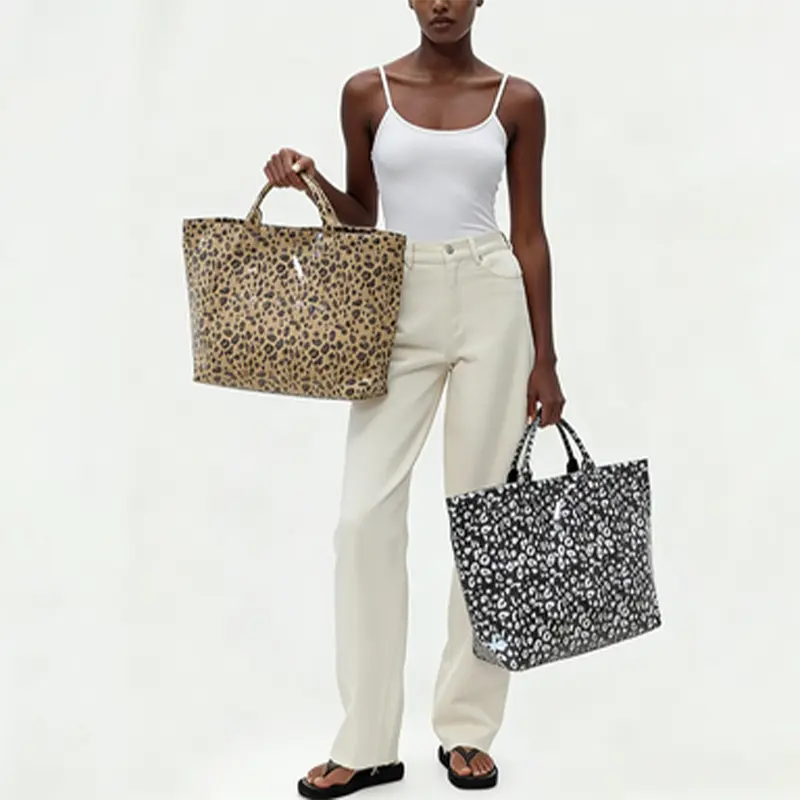 Women's Leopard Print Double-Layer PVC Tote Bags, Large-Capacity Solid-Color Handbag for Beach Commute Use, Multi-Purpose Travel Toiletry Swimming Bag, Ideal Holiday Birthday Gift (Local Shipping) Durable Tote Bag Tote Purse