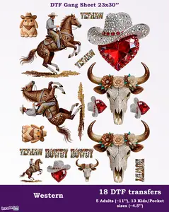 Western DTF Gang Sheet: Ready To Press Transfers 23x30. Darling, Howdy transfers. Same/Next Day Shipping