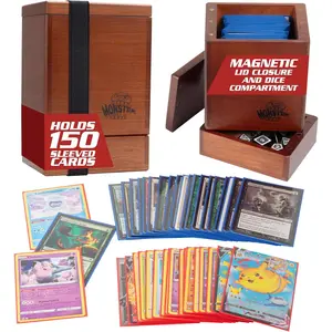 Monster Wooden Deck Box w Strong Magnetic Lid, Built in Dice Tray & Security Band-Premium Finish Holds 150 Sleeved Cards