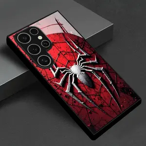 Metallic Spider Pattern High-End Glass Phone Case for Samsung S25-S21, Note10-Note20, a Series, Business Style, Premium Feel