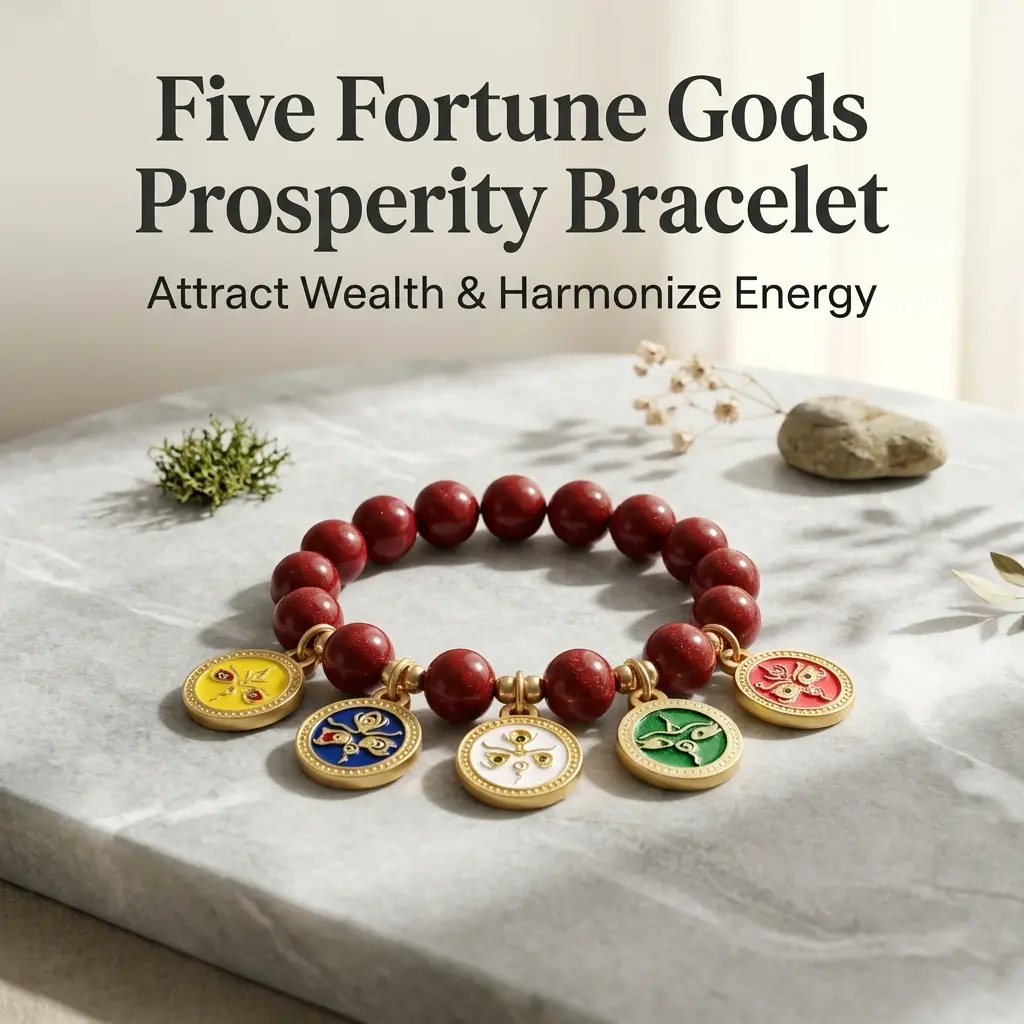 Unisex Pup CZ Vermilion 5 Gods Bracelet - Ethnic Style Costume Jewelry, Zodiac Year Proper Protection, Evil Warding, Wealth & Luck Attraction, Energy Harmonizing, Colleague/Friends Gift, Resin-Based Crafted