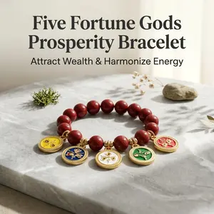 Unisex Pup CZ Vermilion 5 Gods Bracelet - Ethnic Style Costume Jewelry, Zodiac Year Proper Protection, Evil Warding, Wealth & Luck Attraction, Energy Harmonizing, Colleague/Friends Gift, Resin-Based Crafted