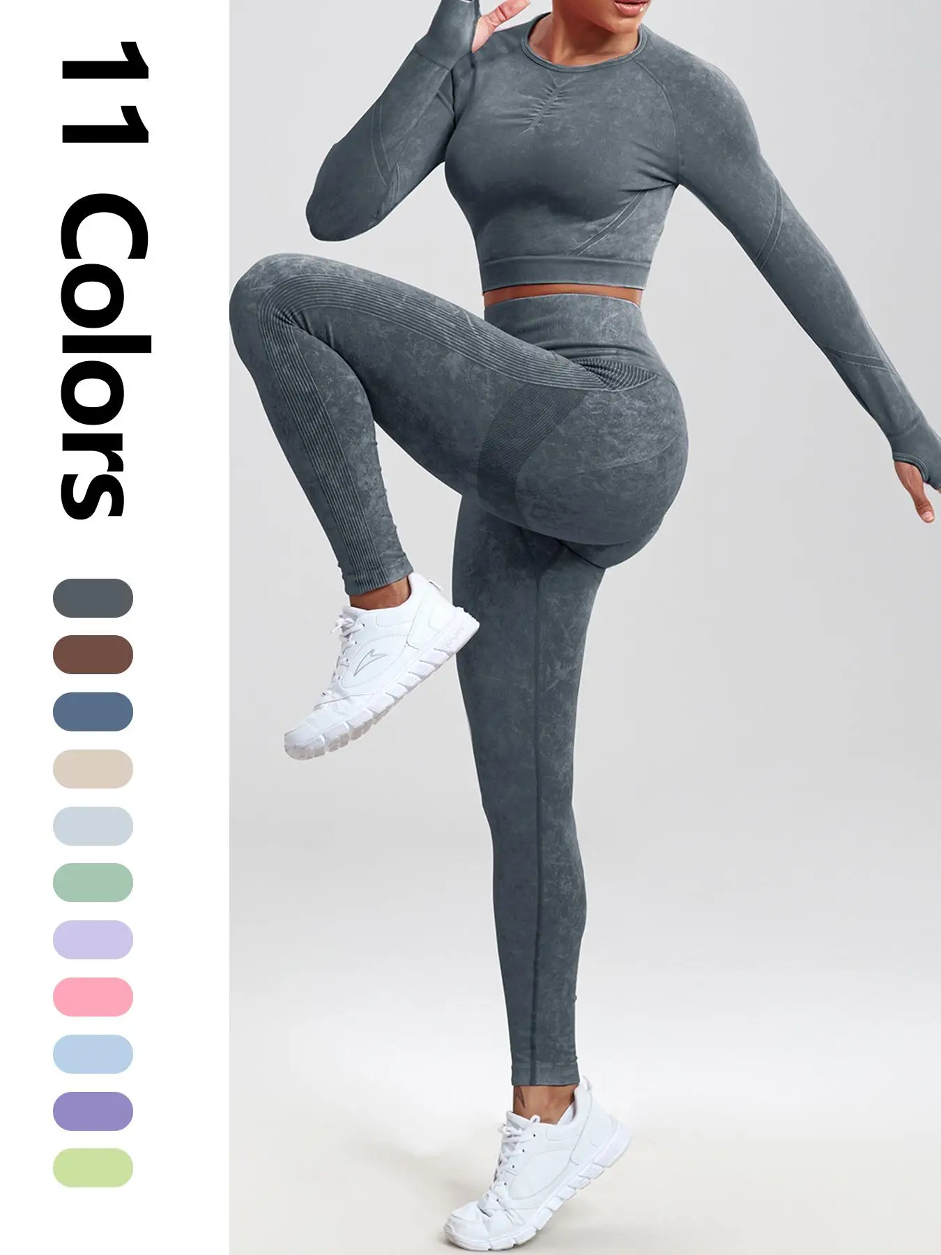 Women's Solid Tracksuit Set, Long Sleeve Round Neck Crop Top & High Waist Leggings Set, Summer Outfits 2024, Fashion Comfy Ladies Clothes Set for Runn