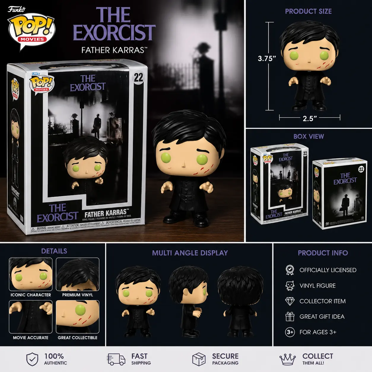 Funko Pop! Movies The Exorcist Father Karras 22 Officially Licensed Vinyl Figure 3.75" Iconic Character Movie Accurate Collectible Gift Idea
