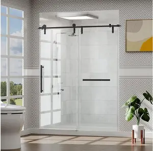 Shower Door 56-60" W × 76" H Glass Frameless with Handle and Seal Strip for Waterproof and Stylish Design Curtain Metal Modern Thick