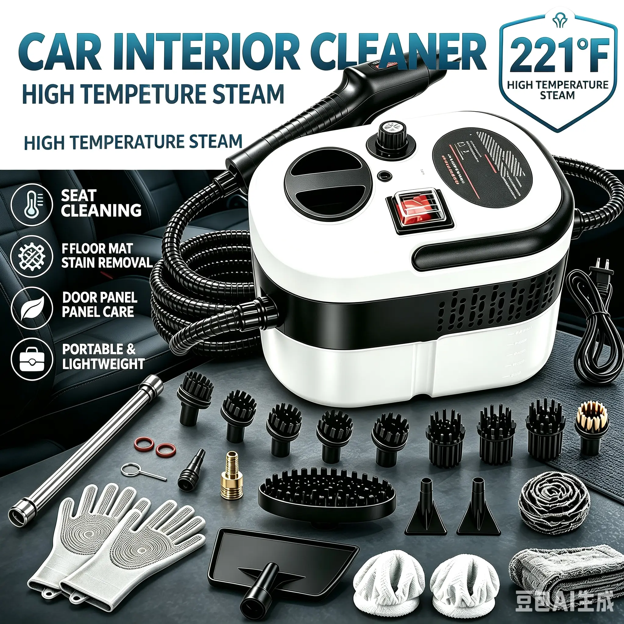 2026 Portable Steam Cleaner-14 Piece Accessories, 2500W High Temperature Pressurized Car Steam Cleaner, Car Wash Accessories,6-Level Adjustable, 15s Fast Heat-Up Handheld Steamer for Boating, Home, Car Detailing,