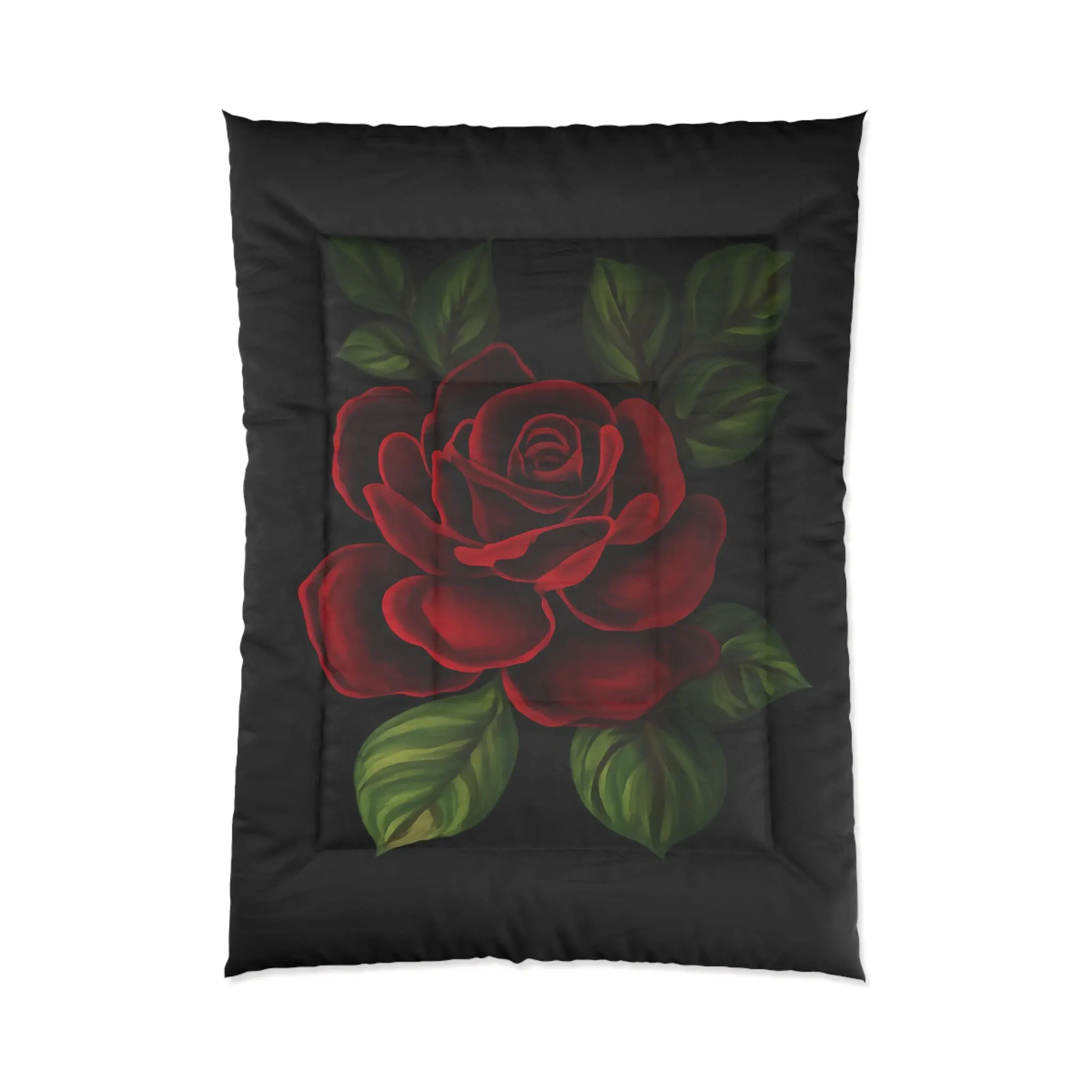 Red Rose Comforter – Bold Floral Bedding, Black & Scarlet Bedroom Decor