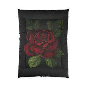 Red Rose Comforter – Bold Floral Bedding, Black & Scarlet Bedroom Decor