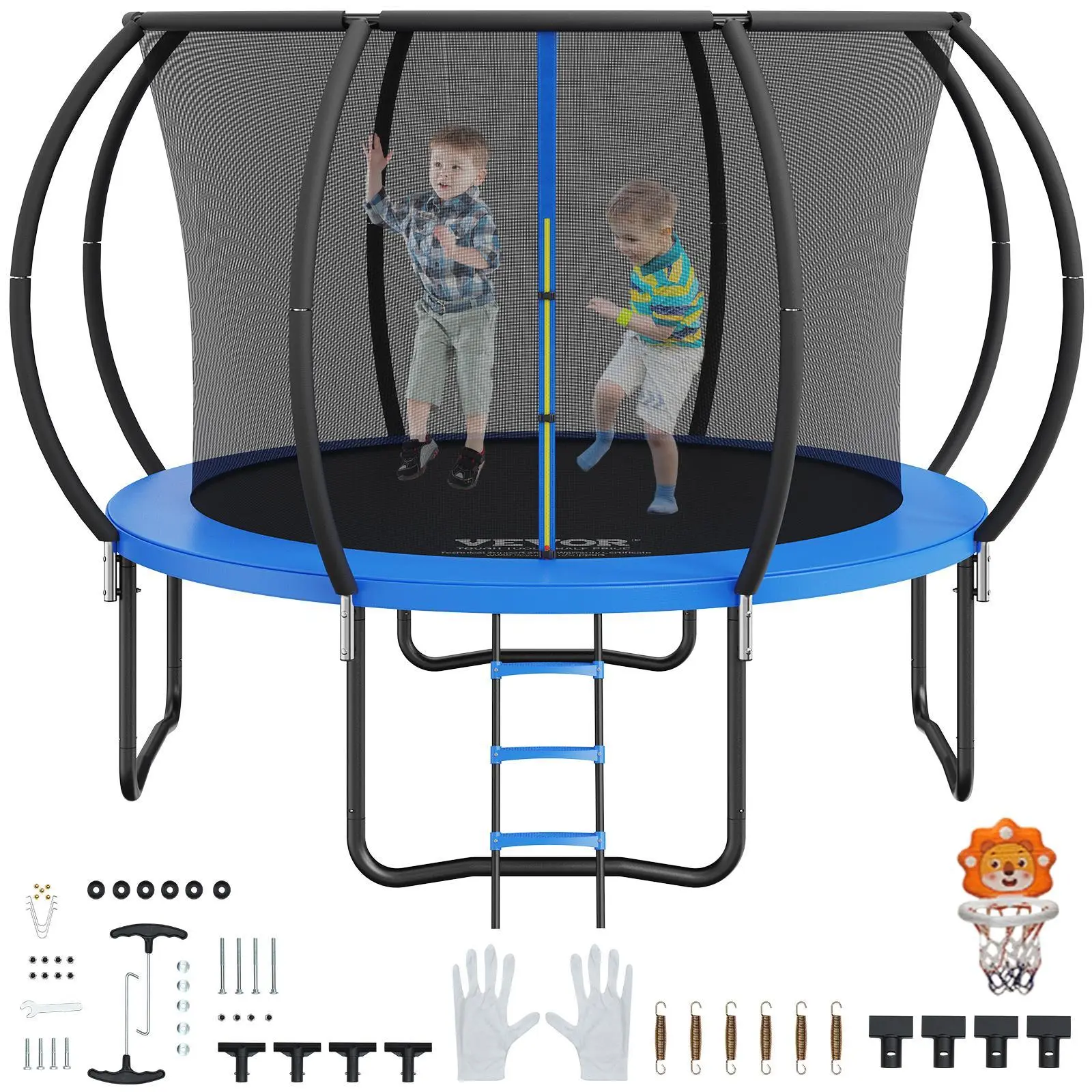 【SummerFinds】VEVOR 10FT Trampoline,  330 lbs Trampoline with Enclosure Net, Ladder, and Curved Pole, Heavy Duty Trampoline with Jumping Mat and Spring Cover Padding, Outdoor Recreational Trampolines for Kids Adults