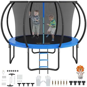 【DealsForYouDays】VEVOR 10FT Trampoline,  330 lbs Trampoline with Enclosure Net, Ladder, and Curved Pole, Heavy Duty Trampoline with Jumping Mat and Spring Cover Padding, Outdoor Recreational Trampolines for Kids Adults