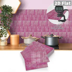 10 PCS GST Rose Pink Vertical Striped PE Crystal Foam Tile Stickers, Waterproof Oil-Proof Anti-Collision Self-Adhesive Wall Decals for Kitchen Bathroom Ceiling Old Wooden Boards