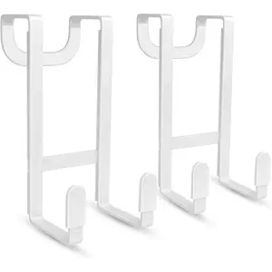 2 Packs Over The Door Hooks, Heavy Duty No Drill Door Hanger Hook, Wall Hooks for Hanging Coat, Towel, Bag, Ideal for Bathroom Closet, Fits Most Doors Up to 1-7/8" Thickness (White)