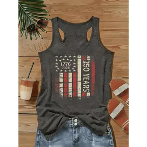Women's Racerback Tank Top Sleeveless Summer Patriotic 250 Years American Flag Graphic Vintage 4th of July Independence Day Casual Tunic Tees