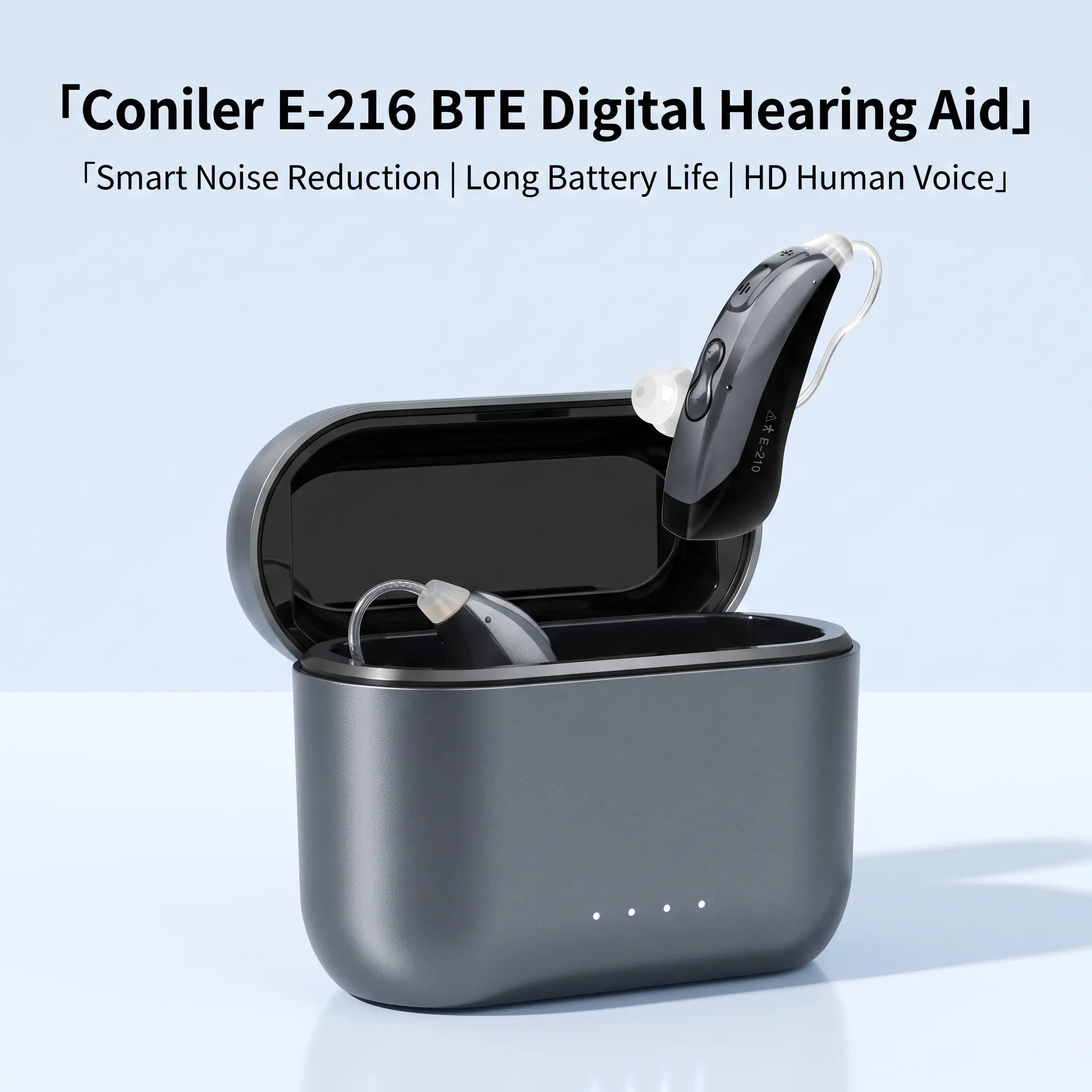 Coniler E-216 OTC Behind The Ear Digital Hearing Aids For Adults, Intelligent Digital Noise Reduction, Ultra-Light Ergonomic Design, Rechargeable Storage Charging Case, Suitable For Mild To Moderate Hearing Loss comfort all-day cancelling clear sound
