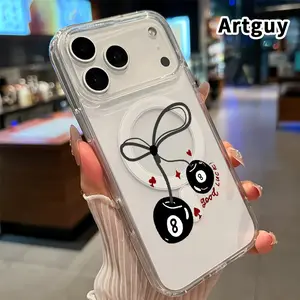 Compatible with iPhone 17 16  Pro Max Plus 15 14 13 12 11 Air E MagSafe Case Lucky 8 - ball Charm Acrylic Hard Back Soft Silicone Edge Bumper Sockproof Mobile Phone Cover