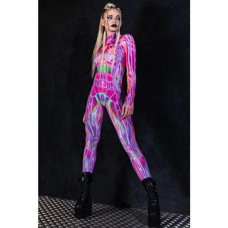 Adults Children Pink Alien Cosplay Costume Purple-pink Leotard Couple Jumpsuits Long-sleeved 3D Printing Halloween Party Outfits