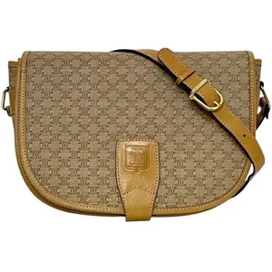 Pre-owned Celine Leather, Pvc Travel Bags Vintage Saddle Flap Shoulder Bag Macadam Coated Canvas Small by Rebag
