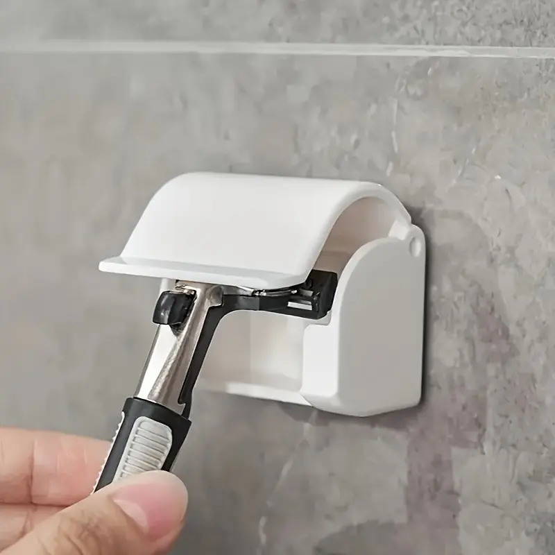Wall-Mounted Shower Razor Holder, No Power Needed, Plastic Material, Durable, Bathroom Storage Organizer, Easy Organization, Protects Razors