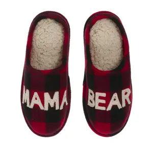 Dearfoams Women's Buffalo Check Mama Bear Mom Clog House Slipper