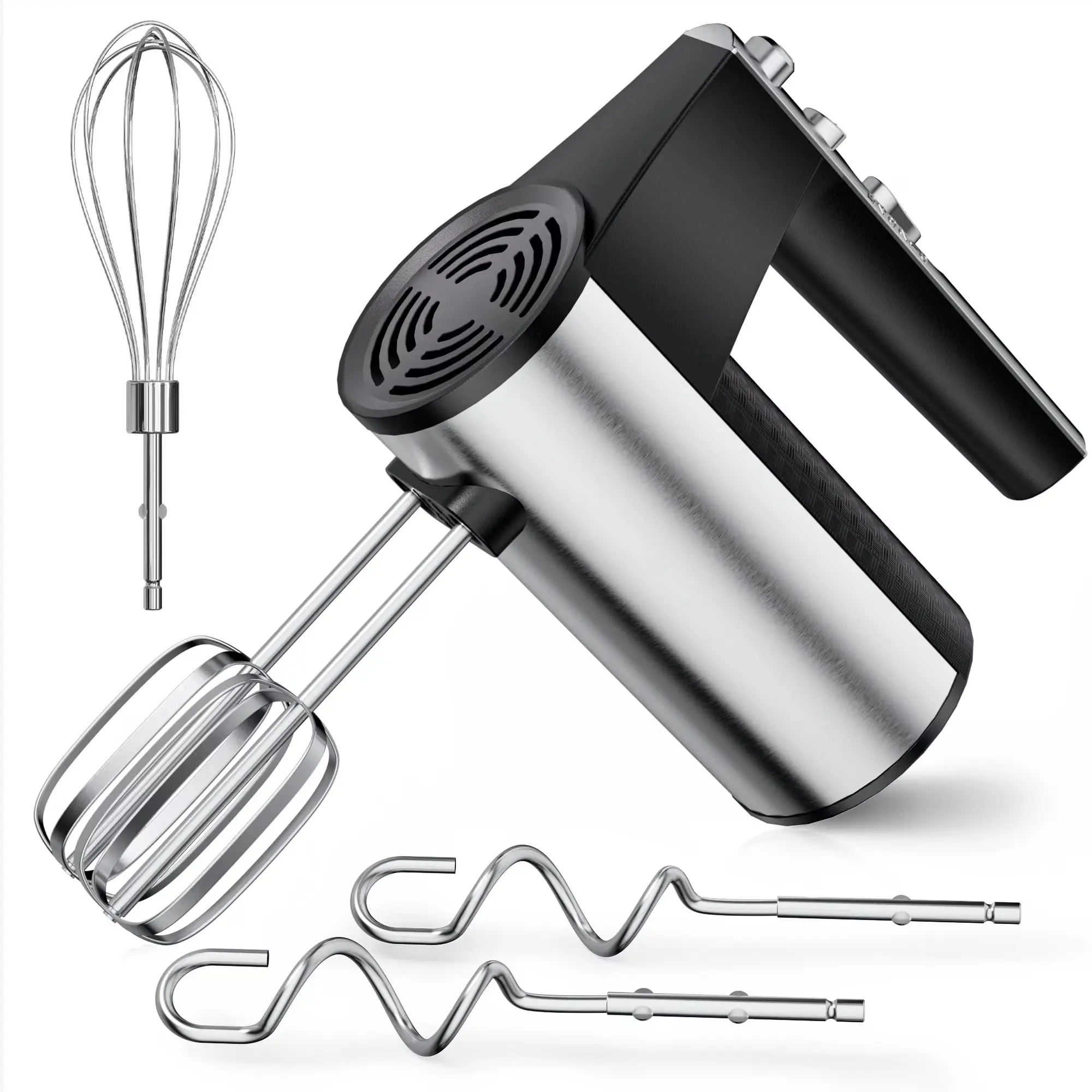 5 Speed Electric Hand Mixer with Turbo, 1 Whisk, 2 Beaters, 2 Dough Hooks, Food Beater for Kitchen Baking Cakes, Eggs, Cream