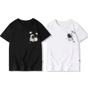 Couple Leisure T-shirt Astronaut Cartoon Lovely Cute Stylish Lover Tops Tee Shirt Men Women Short Sleeve Thick Soft Fabric Breathable Womenswear Clothes Day Suits Cotton Fitted Crewneck - Gamis - #2 Pink Black