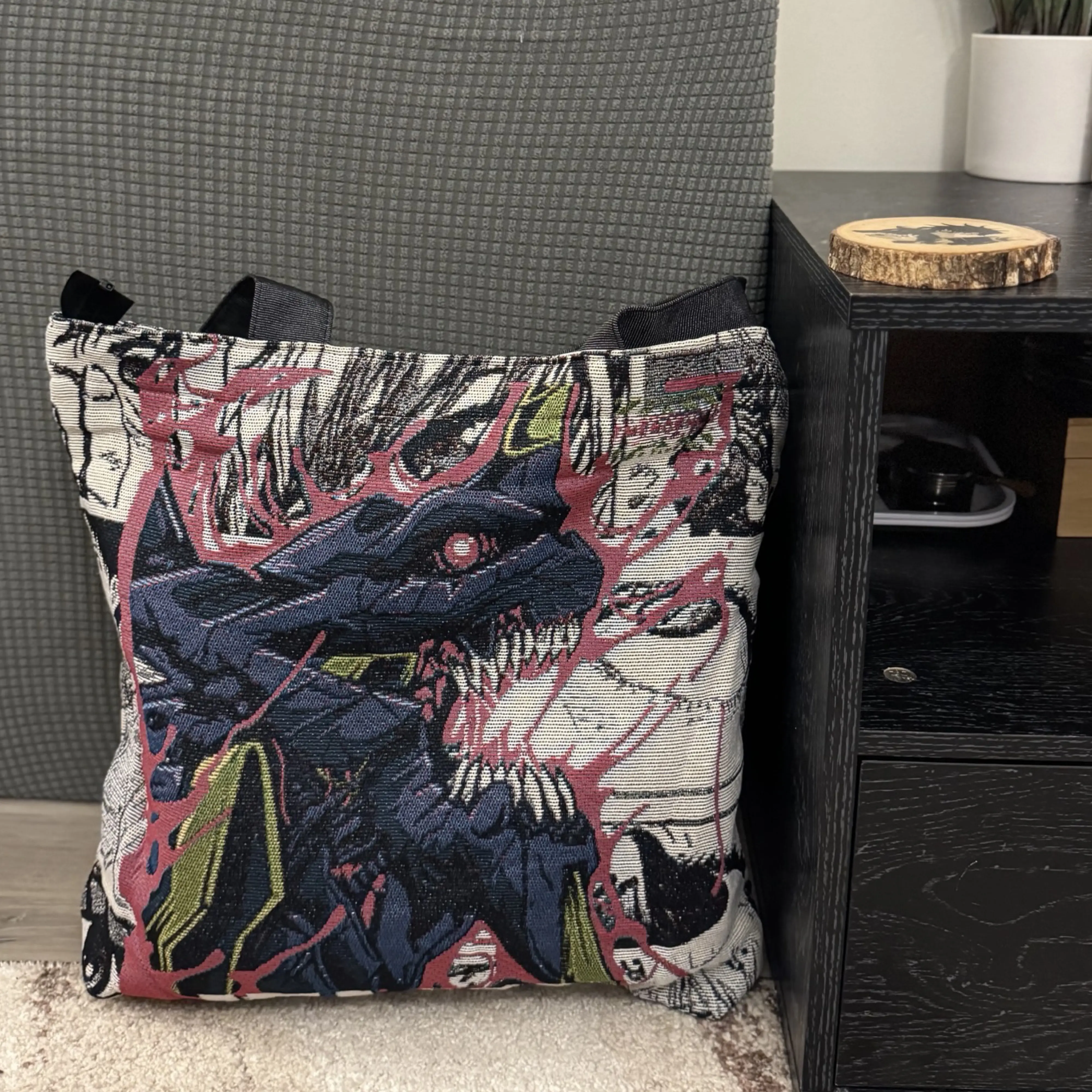 Anime Woven Tapestry Tote Bag 15x15 Handwoven with Inside Pocket & Laces Closure One Compartment Zipper Stylish Durability Handcrafted Beauty