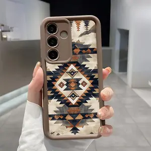 Tribal Geometric Tapestry Pattern Phone Case, Enhanced Camera Protection,Shockproof Skin-Friendly Touch Soft Cover for Samsung Galaxy S21 S22 S23 S24 S25 S26 Ultra Plus FE A13 A14 A15 A16 A17 A33 A34 A35 A36 A52 A53 A54 Note20