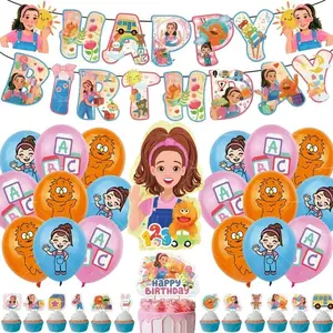 Cartoon English Teacher Theme Birthday Party Decor Ms&Racheled Balloons Banner Backdrops Cake Topper Gift Disposable Tableware