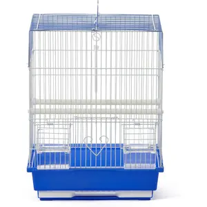 Flat Top Bird Cage for Parakeets – White Wire & Blue Base with Tray