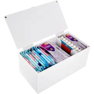 Sanitary Napkin Storage Container, Pad Holder for Period, Sanitary Napkin Hold, Pad and Tampon Holder for Bathroom, Sanitary Napkin Dispenser, White