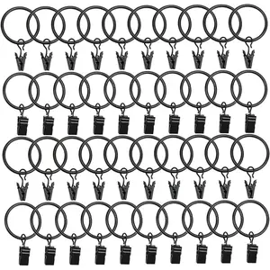 40 Pack Metal Curtain Rings with Clips, Drapery Clips with Rings, Curtain Hangers Clips for Home,Hotel and Office, Drapes Rings 1.26 inch Interior Diameter,Black