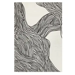 Washable Modern Abstract Low Pile Soft Non Slip Area Rug Contemporary Throw Mat 5 x 7(ft) Black White