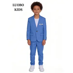 [Bebekids] Trendy Kids Essential!Boys' Blue Simple Style Casual Suit 2-Piece Set (Jacket + Pants), Comfortable and Stylish, Suitable for Any Occasion, Formal or Casual - 22332
