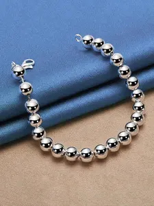 Elegant Silver Color 8MM Beaded Bracelet, Stackable Bracelets, Unisex Fashion Jewelry, Perfect Gift for Valentine's Day, Birthdays & Christmas